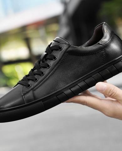 Shoes For Men Casual Shoes Lace Up Sneakers For Men Shoes Casual Genuine  Leather Men Casual Tennis Flats Comfortable Tra Color Black Shoe Size 7