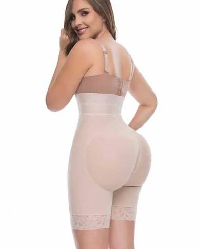 High Waisted Butt Lifter Body Shaper Tummy Control Waist Trainer Butt Pads  Lace Hip Lift Shorts size M Color Beige