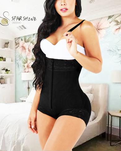 Fajas Colombianas Body Shaper Girdle With 2 Line Hooks, Covered Back, Free  Breasts, Middle Zipper Abdominal Control Belt size XL Color Black