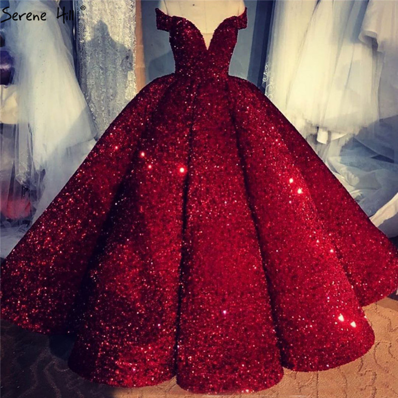 Wine Red Luxury Off Shoulder Wedding Dress 2023 Dubai Sleeveless Sequins  Sparkle Highend Bridal Gowns Ha2311 Custom Mad Color White US Size 14