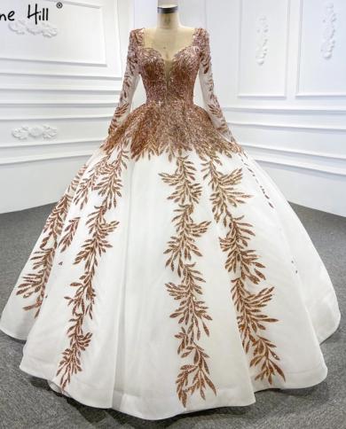 Dubai Rose Gold White Highend Wedding Dresses 2023 Beaded Long Sleeve Lace Up Bride Gowns Hm67112 Custom Made Wedding D Color rose gold white US Size 2 Dubai Rose Gold White Highend Wedding Dresses 2023 Beaded Long Sleeve Lace Up Bride Gowns Hm67112 Custom Made Wedding D Color rose gold white US Size 2