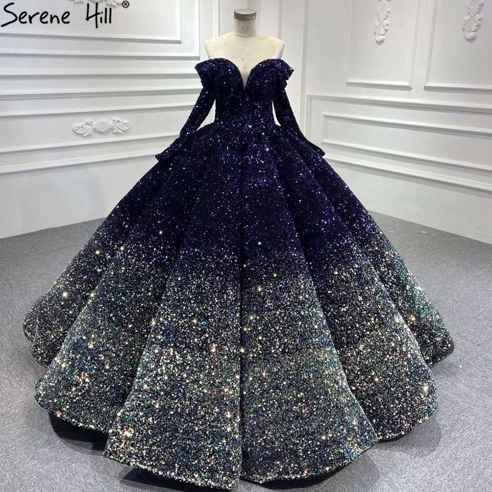 indigo blue wedding dress Navy Blue V Neck Wedding Dress With 3/4 Sleeves  Lisposa