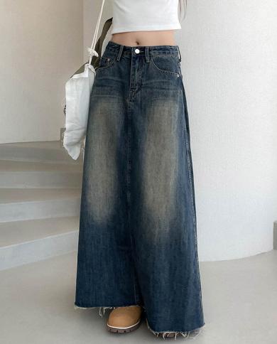 גינס חצאיות גינס ארוכות לנשים מסיבת חצאית y2k וינטג 2023 אביב קיץ מקסי אלין חצאיות ארוכות לנשים חצאיות