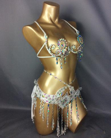 2023 Samba Carnival Wire Bra Belt Costume 2pcsset Rainbow Stones