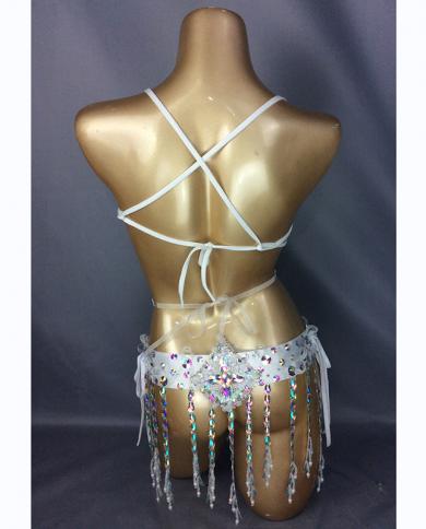2023 Samba Carnival Wire Bra Belt Costume 2pcsset Rainbow Stones Belly  Costume Dancing