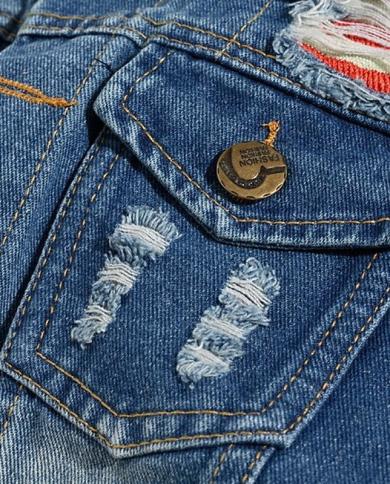 Куртка (2021) 10822 джинсовая рваная короткая
