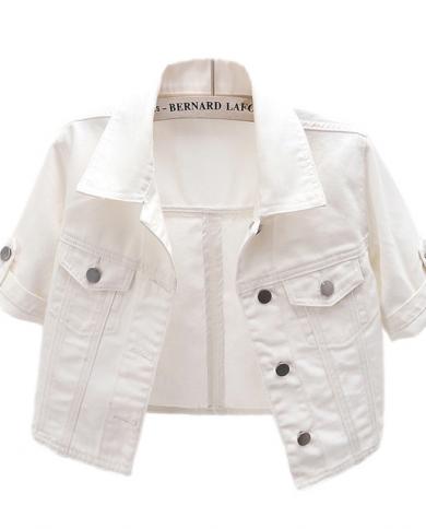 Short sleeve white outlet denim jacket plus size