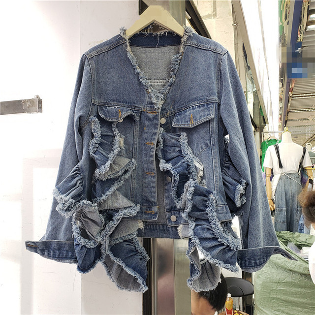 Blue jean jacket with sales ruffles