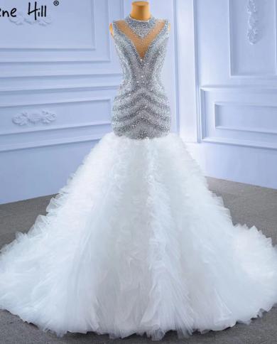 Serene Hill Grey White Mermaid Wedding Dresses Luxury Beaded Ruffles  Elegant Bride Gowns Hm67295 Custom Made Wedding D US Size 2 Color grey white