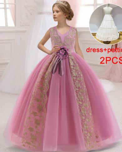 2023 רקמת ילדים שמלת שושבינה לילדות תלבושות תחרה נסיכת שמלות vestido ילדה שמלת פורנו מסיבה 14