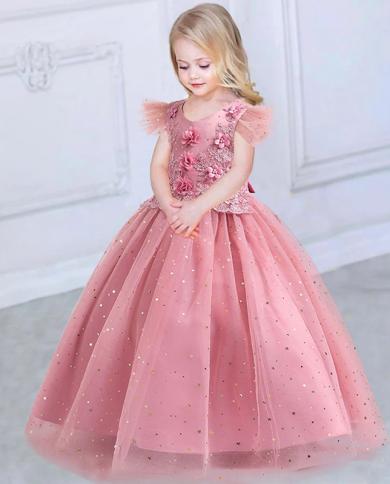 2023 אפליקציית ילדים ורודה שמלות שושבינה לבנות כוכבת שמלת נסיכה בגדי מסיבת חתונה שמלת ילדה שלב ראשון