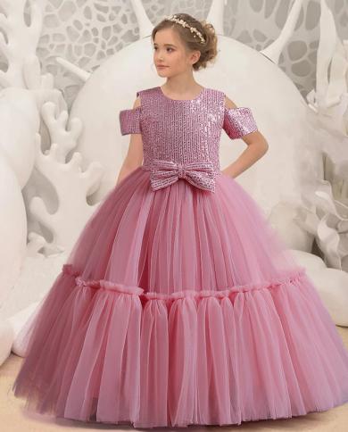 2023 Summer Cute Birthday Dress Girl Kids Dresses For Girls Clothing Party  Tutu Dress Sequin Gown Bow Princess Dress 3 1 Color Dark Pink Kid Size 3