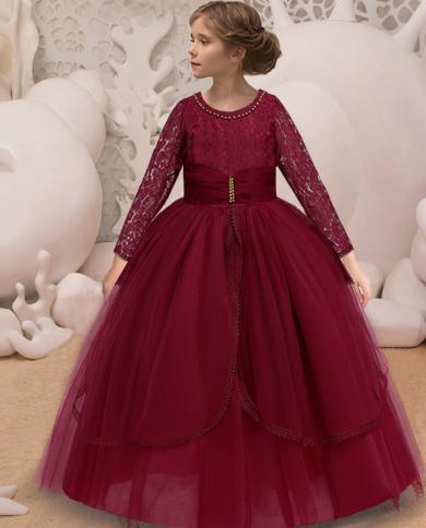 2023 חורף שמלת מסיבה לילדים ילדות תחפושת תחרה נשף נסיכת שמלות vestido שרוול ארוך ילדה בגד חתונה