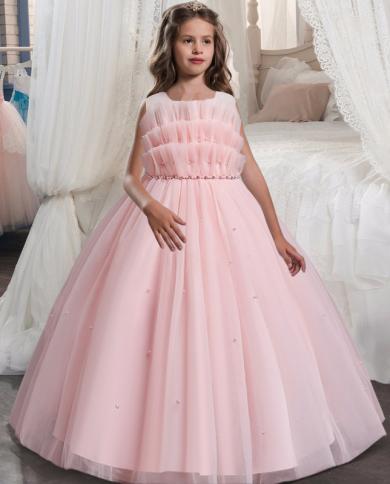 2023 קיץ אלגנטי ילדים שמלת שושבינה לילדות ילדות תחפושת תחרה נסיכת שמלות ילדה שמלת מסיבה חרוזים commun