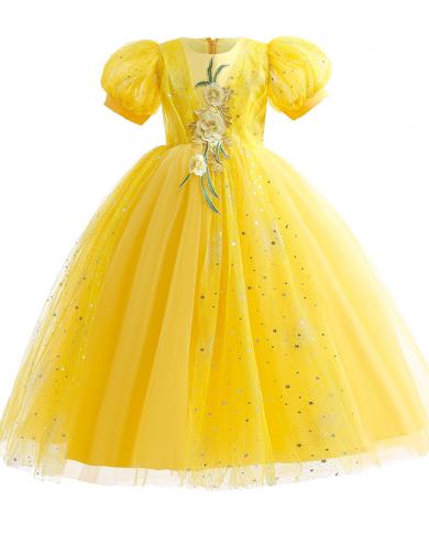2023 פרח ילדים שמלת ערב לילדות תלבושות רקמת נסיכה שמלות ילדה שמלת מסיבה שרוול קצר 414