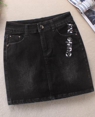 חצאית גינס נשים שחורה חבילה היפ אביב חדש גינס גבוה מותן חצאית קצרה חצאיות אנטילייט