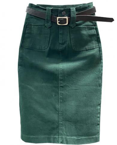 חצאית גינס נשים קיץ קזואל חבילת מותן גבוהה ירך מפוצלת באורך הברך חצאיות חצאיות גינס