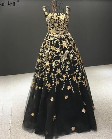 Luxury Black Aline Sleeveless Evening Dresses Gold Stars Sequined Sparkle  Evening Gowns Serene Hill Ha2303 Evening Dr Color Black US Size 6