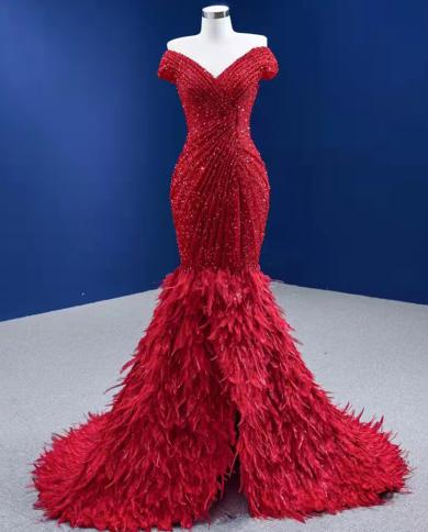 serene hill red יוקרה אלגנטית שמלות ערב שמלות 2023 פאייטים נוצת בת ים לנשים מסיבה hm67433 שמלת ערב