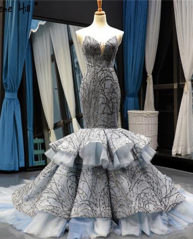 grey mermaid wedding dress ZAPAKA Women Grey Blue Mother of the Bride Dress Off the Shoulder Mermaid Appliqued Long Formal Dress with Sequins, Grey Blue / US18W main image 0