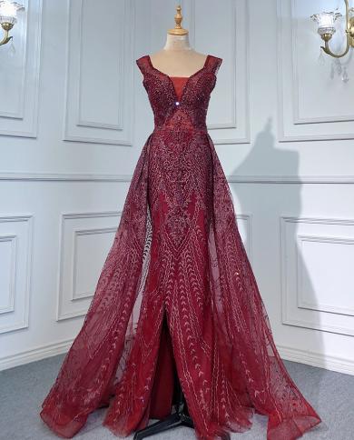 שלווה היל יין אדום שמלות ערב יוקרתיות 2023 חצאית על בתולת ים חרוזים אלגנטית לנשים מסיבה פלוס מידה la7161