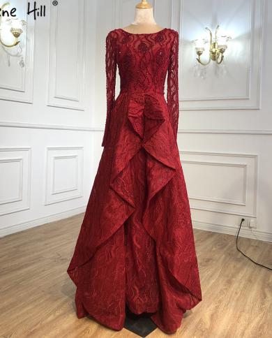 Serene hill מוסלמי יין אדום שמלות ערב יוקרתיות שמלות 2023 אלין חרוזים קריסטל לנשים מסיבה פלוס מידה la70967 ev