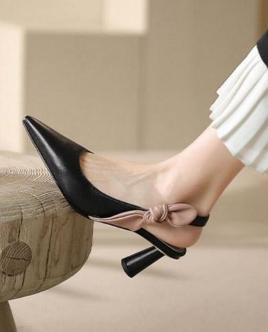 אופנה חדשה לנשים סנדלי נעלי עקב 2023 קיץ עבה נעל פרדות מחודדת מסיבת משאבות שמלה נעלי בית אופנה נעלי נשים