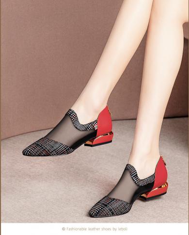 2023 Spring Pointed Toe Women Slip On Low Heels Pumps Fashion Mesh