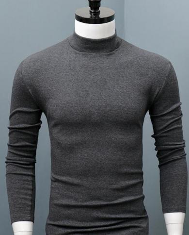 חולצת גברים סוודר צבע אחיד חצי צווארון גבוה קזואל דק שרוול ארוך לשמור על חום חולצה צמודה גבר בגדי גברים פנימיים