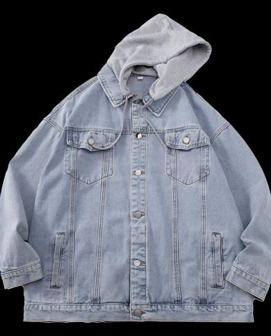 Men Denim Jacket Streetwear Hip Hop Men's Hooded Jean Jackets Male Casual  Loose