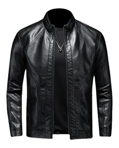 מעיל אופנוע עור pu לגברים בסגנון גברים כיסי רוכסן שרוולים ארוכים לגברים מעילים ומעילים מעור קריש באיכות גבוהה