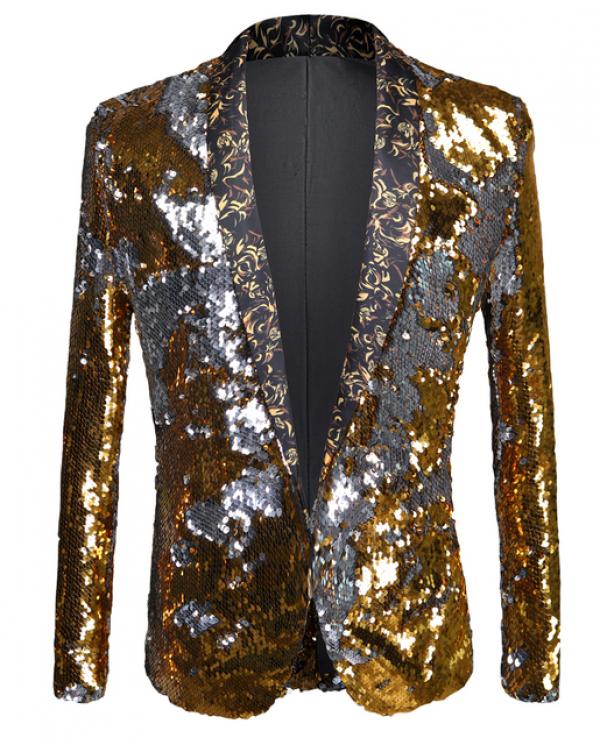 Shiny Yellow Flipping Sequin Bazer Jacket Men Nightclub Prom Suit ...