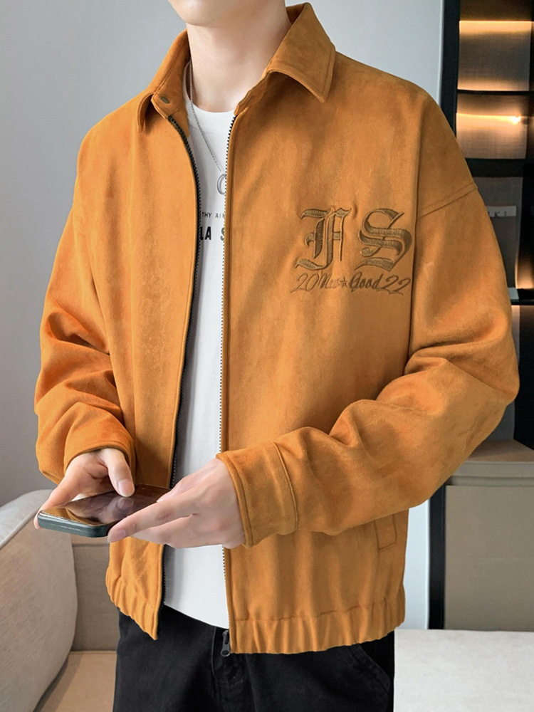 2023 New Spring Mens Suede Jacket Streetwear Fashion Letter Embroidery Imitation Fur Shirts