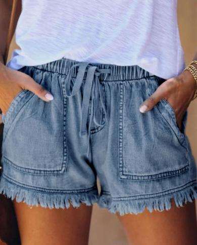 מכנסי גינס קצרים אלסטיים לנשים קיץ גינס קזואל גינס אלסטי חדש גינס קצר רב כיס מותן גבוה מותן גינס קצר קצר לנשים