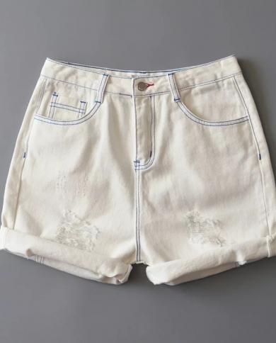 מכנסי גינס קצרים קיץ חדש אמצע מותן מכנסי גינס קצרים מסולסל נשים בצבע אחיד פרוע משוחרר דק מכובס ושחוק מכנסיים קרוס