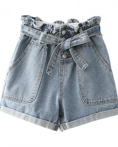 נשים אמצע מותן מכנסי גינס קצרים קיץ חדש מכובס אלסטי אבזם גינס קצר מכנסיים חמים בגדי חוף בגדי חוף גינס sh