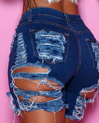 מותן גבוה לנשים מכנסי גינס קרעים עם גינס קרעים עם גינס דקים עם ציצית במצוקה מכנסי גינס קצרים בסגנון מועדון