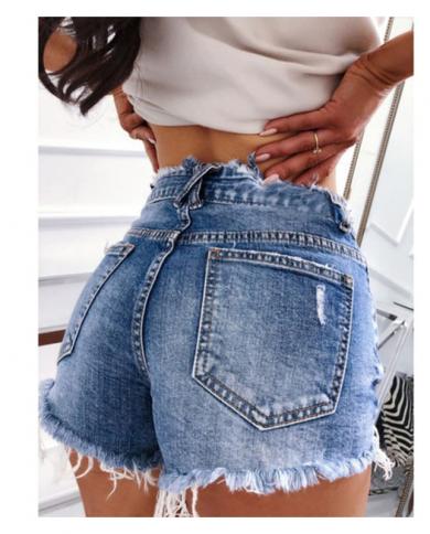 מכנסי גינס קצרים נשים קרועים צמודים רגל רחבה באמצע מותן גינס וינטג בצבע אחיד לנשים קיץ קזואל רזה קופצני קצר חם