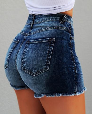מכנסי גינס קצרים לנשים בגדי גינס חדשים בקיץ עם מותן גבוה מכנסי גינס קצרים שוליים משופשפים מכנסיים קצרים עם כיס