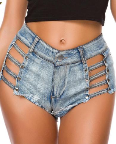 חלול נשים מכנסי גינס קצרים חור מותניים חם גינס קצר מועדון לילה פולו ריקוד בגדי ברמודה מכנסי נשים