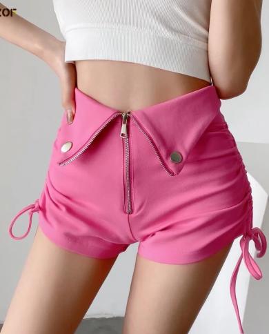 שרוך צד קצר נשים קיץ מכנסיים קצרים בגזרה גבוהה עיצוב techwear טייץ עם רוכסן מכנסיים חמים pantalones קורטוס קצר