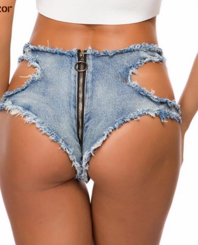 נשים באיכות גבוהה חלולים מכנסי גינס קצרים חור רוכסן נמוך מותן מועדון לילה מועדון לילה ריקודי עמוד בגדי גינס לוהטים הרכבים