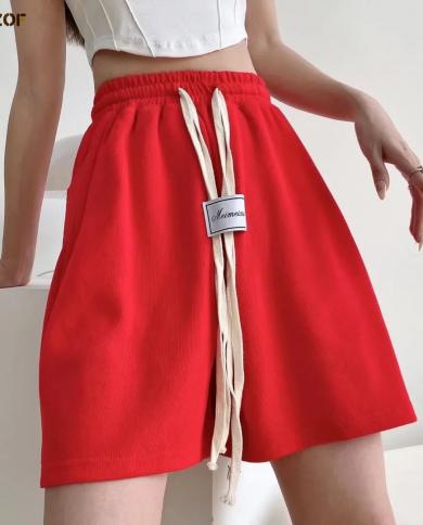 אופנה נשים מכנסיים קצרים רופפים אישיות שרוך שרוך רגל רחב מכנסי טרנינג 2023 מכנסיים קיץ roupas femininas sh