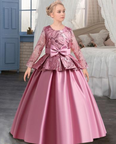 2023 סתיו שרוולים ארוכים ילדים שמלות ערב לילדות שמלת נסיכות אלגנטית בגדי מסיבת חתונה קו ילדה שמלת em