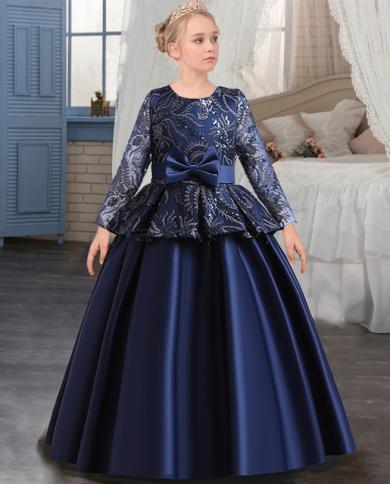 2023 Autumn Long Sleeve Kids Evening Dresses For Girls Elegant Princess  Dress Clothes Wedding Party A