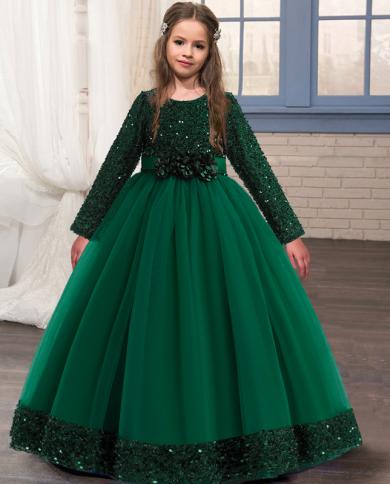 שמלות ילדים בנות תחפושת נסיכה ארוכה ירוק חתונה ילדה שמלת נסיכה ארוכה בנות שמלות מסיבה