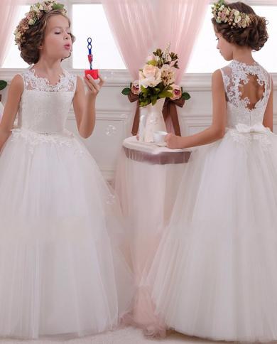 ילדים לבן שושבינה פרח בנות שמלת כלה 2023 ילדה שמלת מסיבה אלגנטית