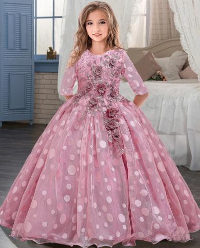 2023 קיץ שרוולים ארוכים פרח ילדה שמלת ילדים אלגנטית שמלות לילדות מסיבת חתונה שושבינה נסיכת שמלת 14 10 1