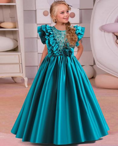 2023 תחרות ילדים שמלת מסיבה לילדות ילדות תחפושת חרוזים שמלות נסיכה שמלת ילדה שמלת כלה ערב סאטן 4