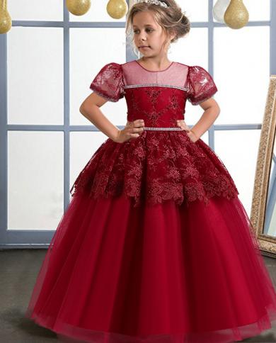 2023 תחרות שרוולים נפוחים ילדים שמלות ערב לילדות שמלת נסיכות אלגנטית בגדי טקס מסיבת חתונה שמלת ילדה
